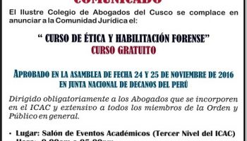 CURSO DE HABILITACIÓN FORENSE Y ÉTICA PROFESIONAL MARZO DEL 2018.